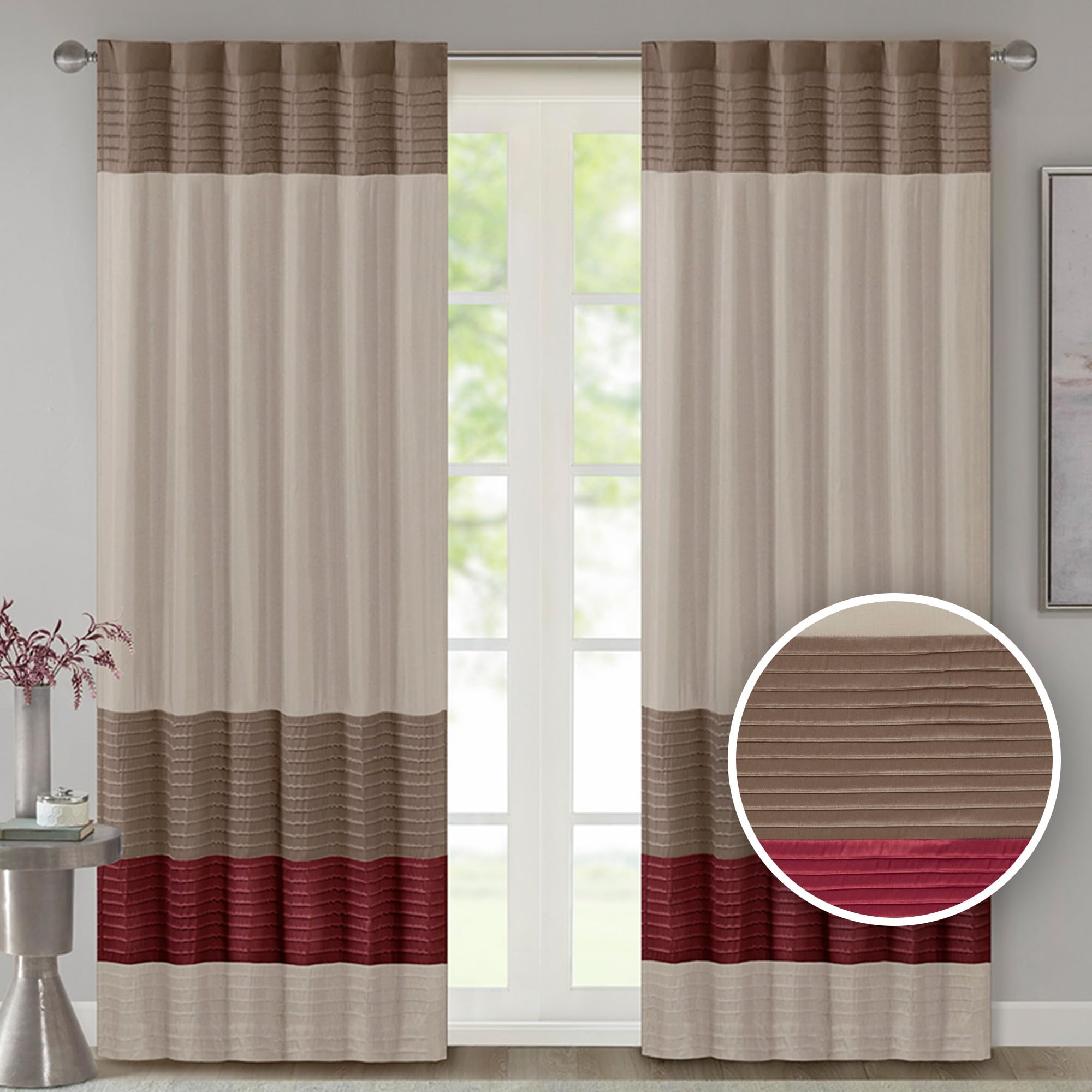 Madison Park Window Curtain Single Panel Faux Silk, Elegant Pleats, Rod Pocket Curtains for Living Room Privacy, Room Darkening Window Curtain for