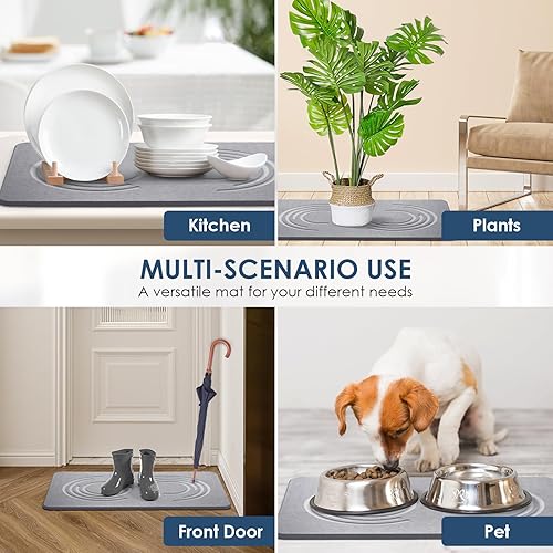 Miniatura 7 de Tapete de baño de piedra para baño, súper absorbente, tierra de diatomeas, antideslizante, de secado rápido, para baño, cocina, mostrador, 23.6 x