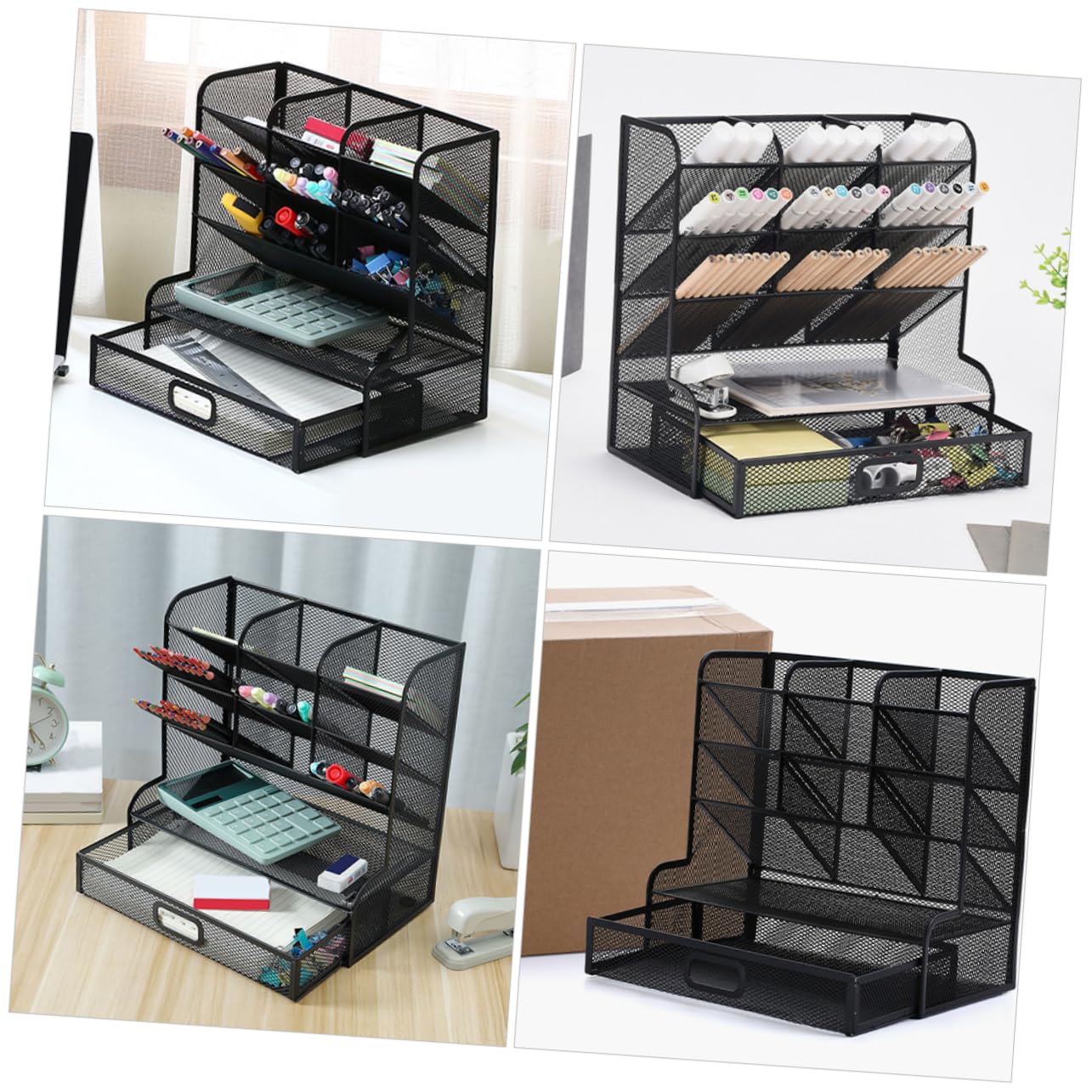 Schreibtisch mit Glatten Kanten aus Metall mit 9 Fächern Organizer Stiftehalter in Schwarz und Mehrschichtiger Aufbewahrung Leicht zu Reinigen für Büro und Wohnzimmer