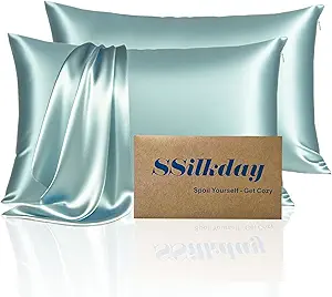 Mulberry Silk Pillow Cases 2 Pack Standard Size with Zipper, Ultra Smooth Soft Breathable Cooling Pillow Cases for Hot Sleepers, Silk Satin Pillowcase for Hair and Skin Set of 2, Gifts for Women