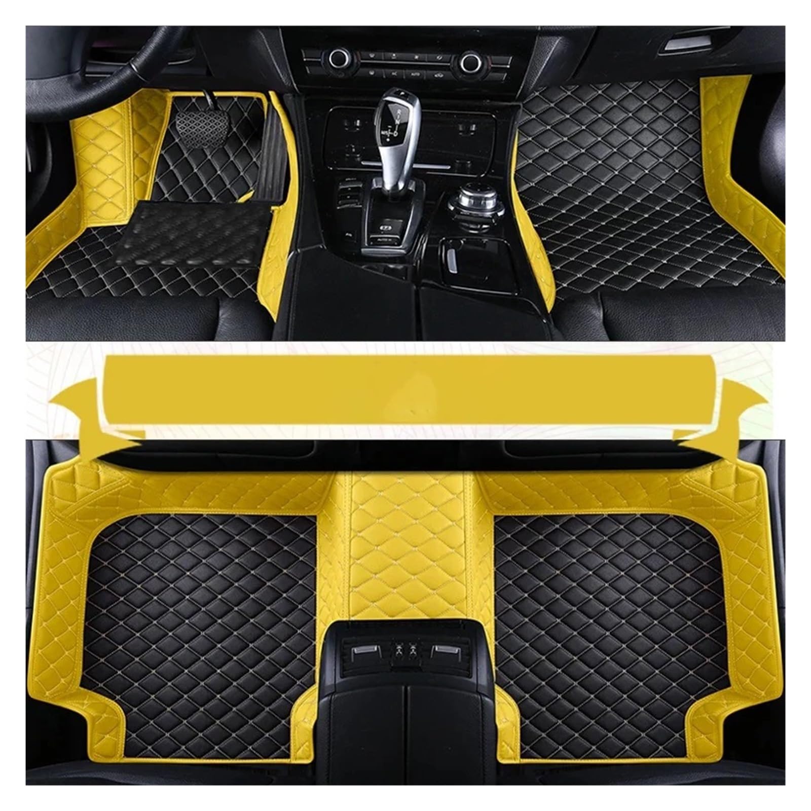 Tapisets de Voiture Tapis Sol Intérieur Voiture en Cuir Imperméable, pour Ford pour F150 4 Portes 2011 2012 2013 2014 2015 2016 2017 2018 2021(3 pc Black Yellow)