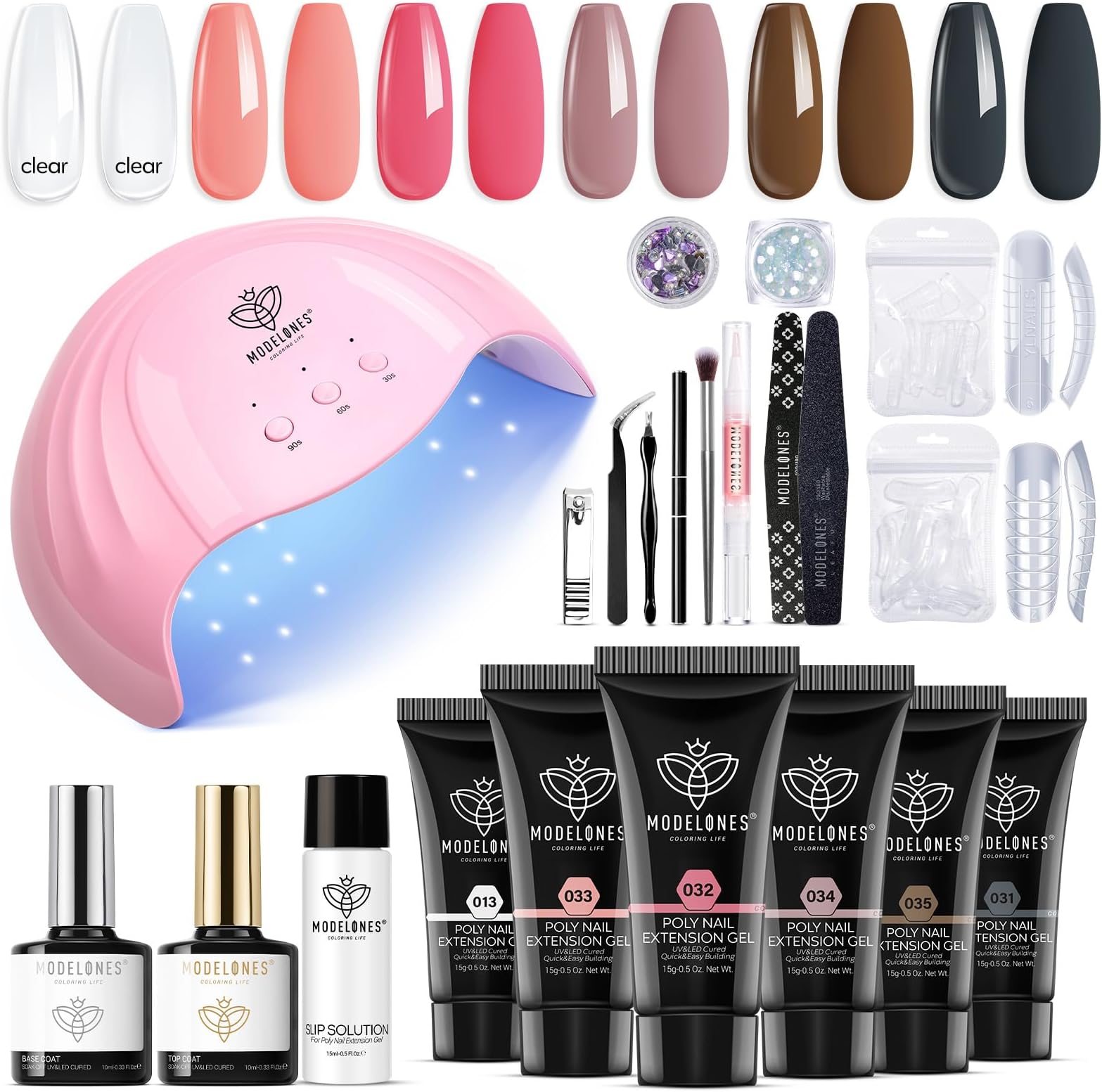 Modelones Poly Extension Gel Nail Kit - 6 Colors with 48W Nail Lamp Slip Solution Rhinestone Glitter All In One Kit for Nail Manicure Beginner Starter Kit DIY at Home Kit