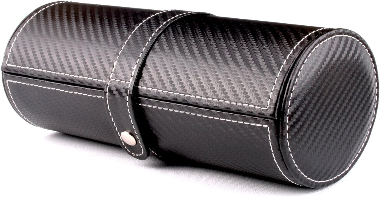 AXIS® Black Carbon Fiber Leather Effect Cylindrical Watch Jewelry Storage Box