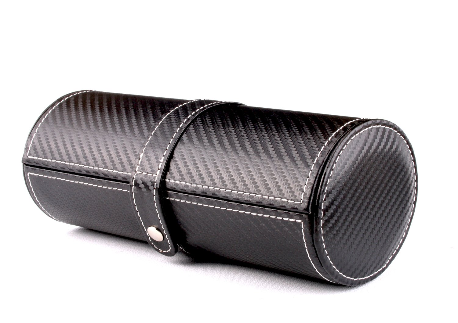 AXIS® Black Carbon Fiber Leather Effect Cylindrical Watch Jewelry Storage Box