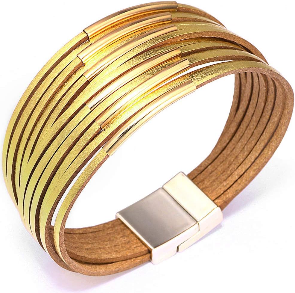 Multi-layer Leather Bracelets Multi-strand Wrap Bracelets Handmade Braided Rope Cuff Bangle with Magnetic Buckle Jewelry