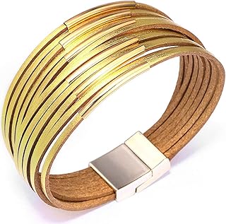 Multi-layer Leather Bracelets Multi-strand Wrap Bracelets Handmade Braided Rope Cuff Bangle with Magnetic Buckle Jewelry
