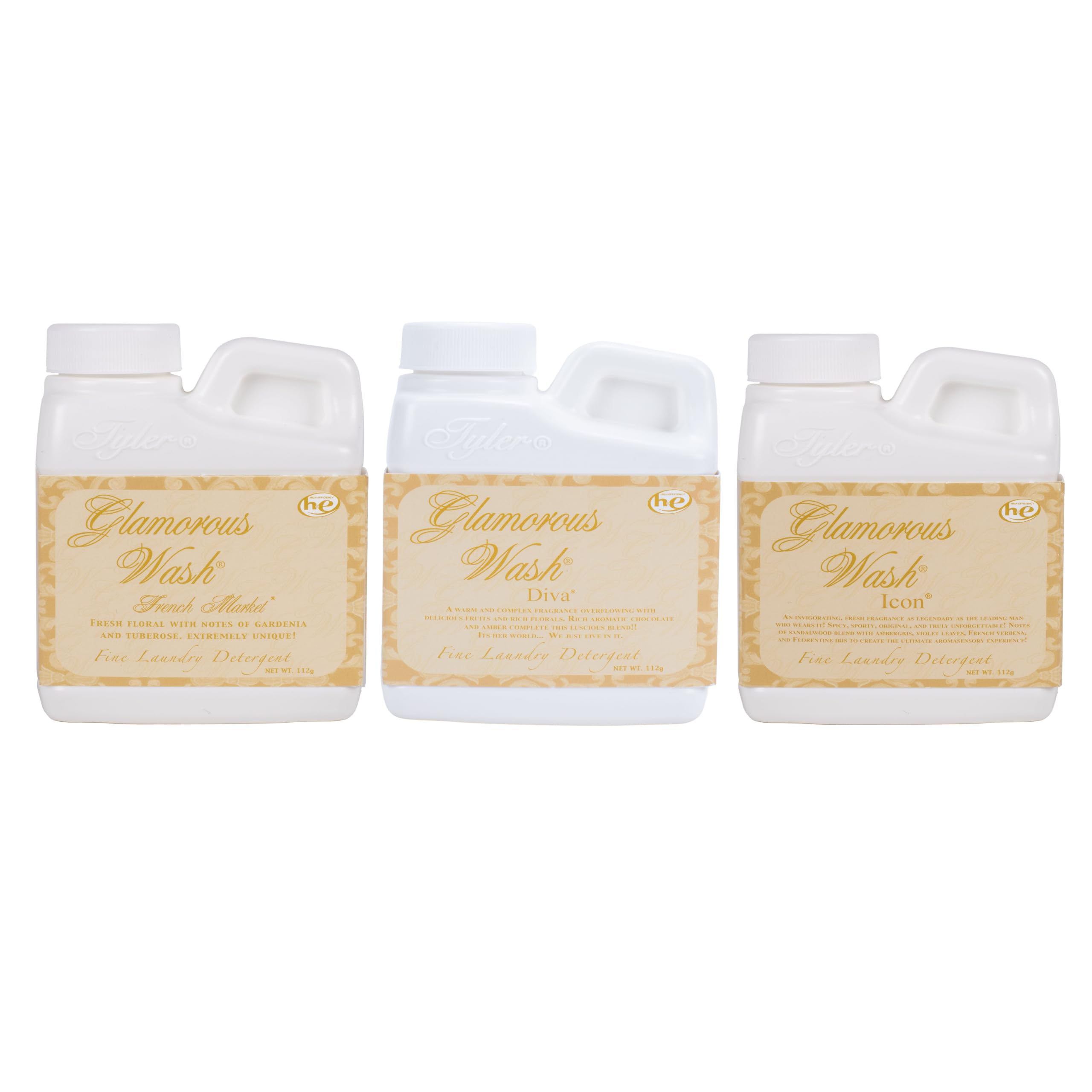Elanze Designs Tyler Candle Glamorous and Luxurious High Efficient Wash 4 ounce Scented Fine Laundry Detergent Pack of 3; French Market, Diva, Icon