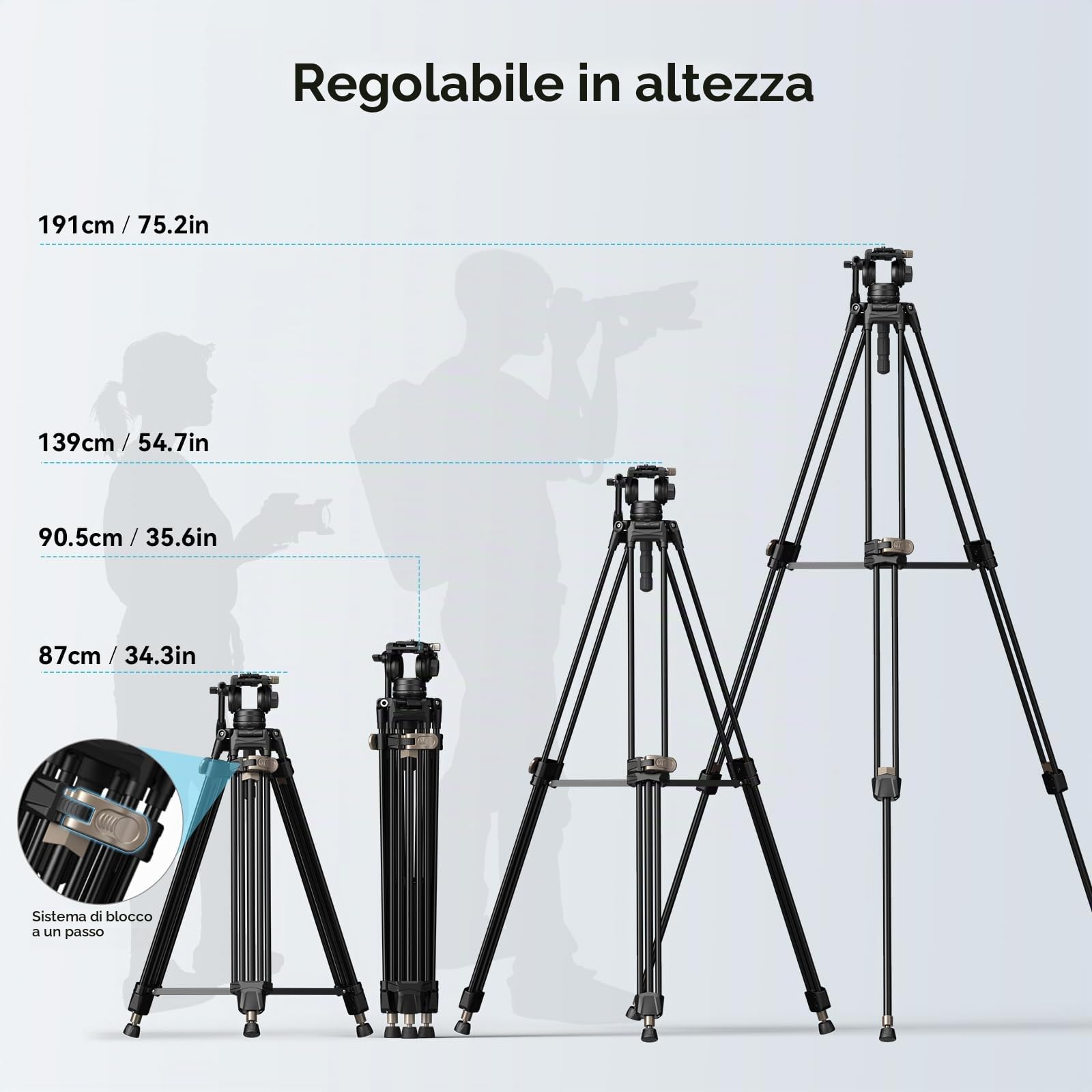 SAMLLRIG Heavy Duty Treppiede in Lega di Alluminio, FreeBlazer Treppiede Video da 191cm / 75" con Testa Fluida, Regolazione dell'Altezza in un Unico Passaggio, Piastra QR a Doppia Modalità - 4163