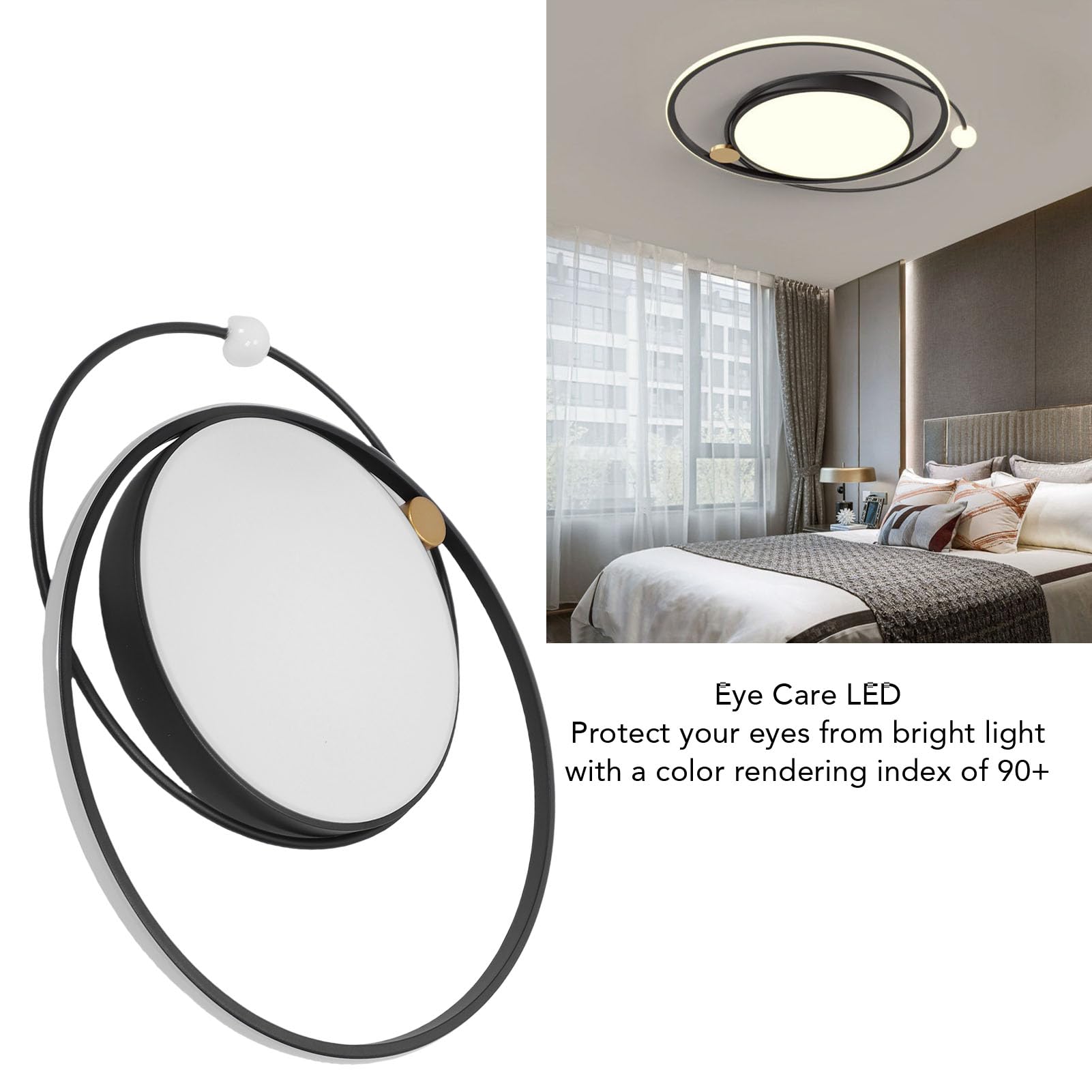 FTVOGUE 2-pierścieniowa Sufitowa LED 3000–6000 K z możliwością Przyciemniania za pomocą Pilota i Funkcji Pamięci do Sypialni, Salonu, Kuchni (BLACK)