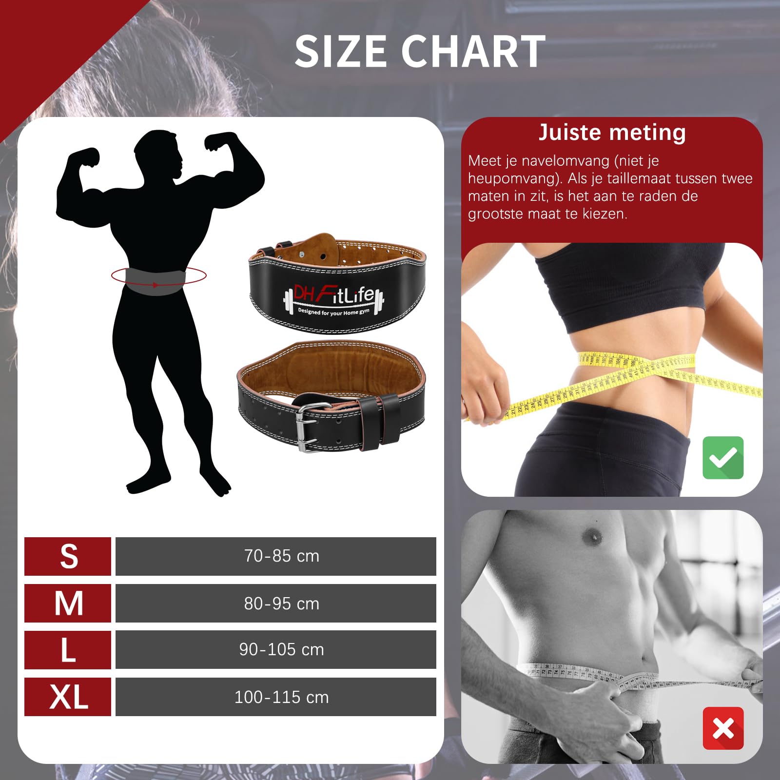 DH FitLife Pasek do podnoszenia ciężarów, pas fitness z wyściółką, pas do podnoszenia ciężarów, do treningu siłowego, dla mężczyzn i kobiet (S)