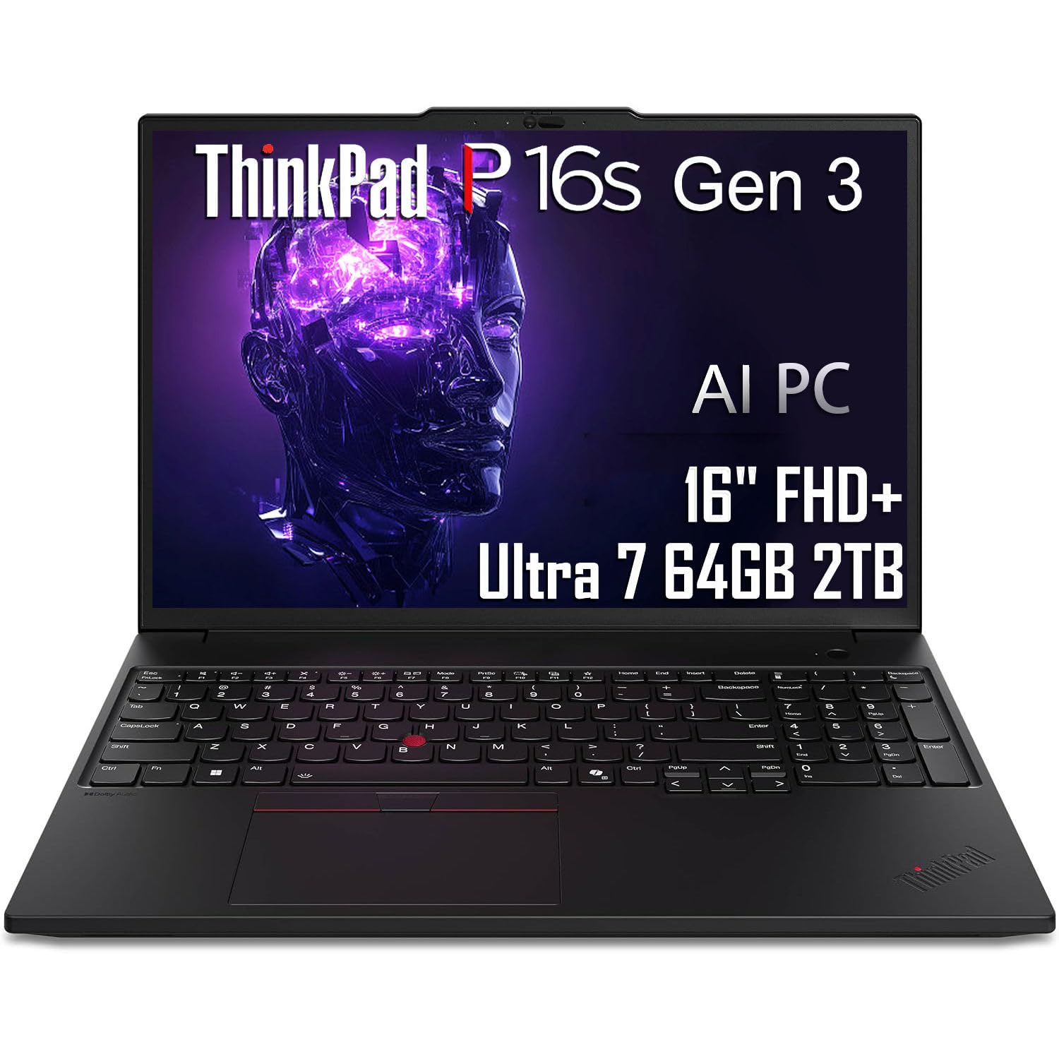 ThinkPad P16s Gen 3 Mobile Workstation Laptop, Intel Core Ultra 7 155H Processor, NVIDIA RTX 500 Ada 4GB Graphics, 64GB DDR5 RAM, 2TB SSD, 16" WUXGA, Windows 11 Pro, Backlit Keyboard