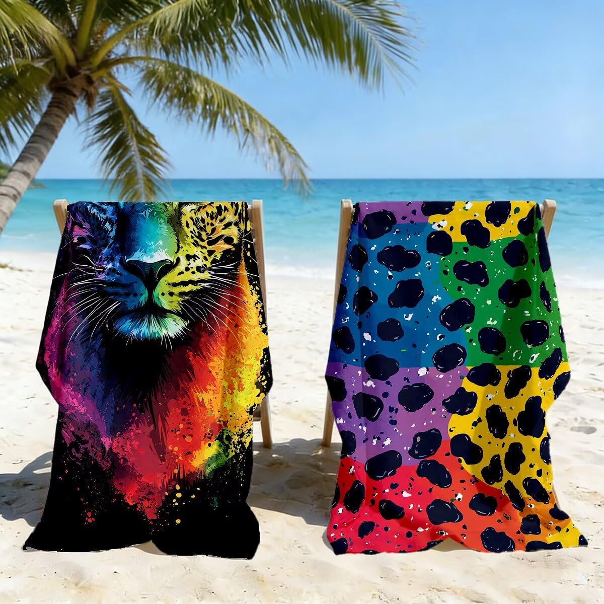 Toalla Playa 80x160 cm, Toalla Gimnasio Microfibra Secado Rapido, Juego de 2 Antiarena Toallas de Playa, Ligera Compacta Toallas Microfibra Grande, Regalo Mujer Hombre (Estampado de leopardo) -5115