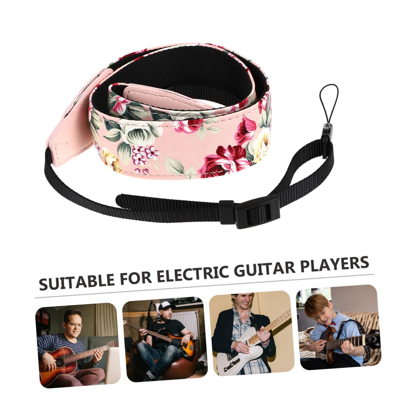 Verstellbarer bei Auftritten und Alltag für Ukulele Zufälliger Stil Nylon Ukulelengurt im Hawaiianischen Stil mit Karabinerhaken und Mehrlagigem Schutz