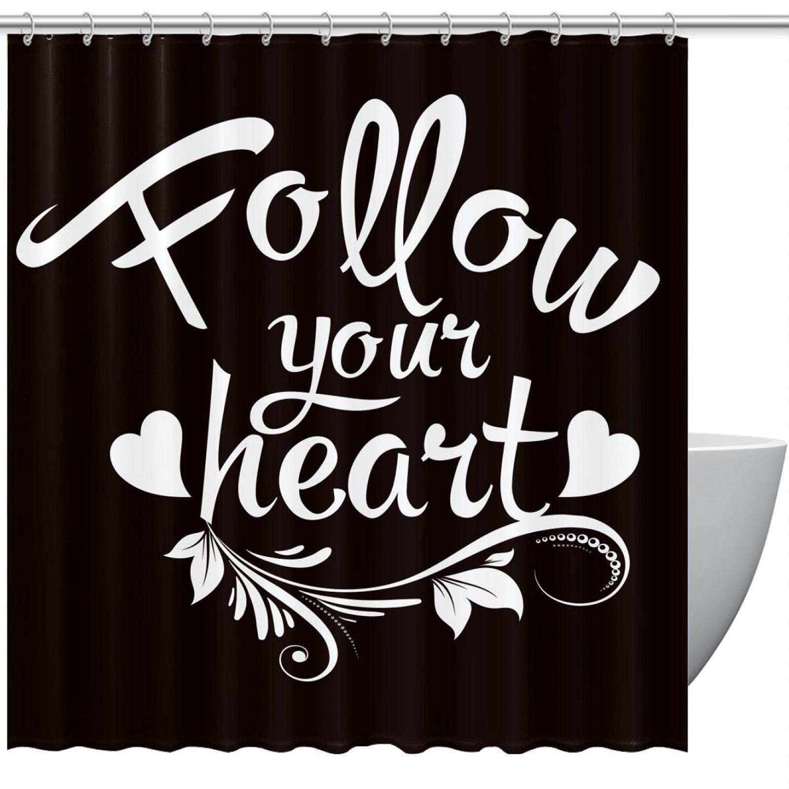 Rideau de douche anti éclaboussures Follow Your Heart lavable 183cm