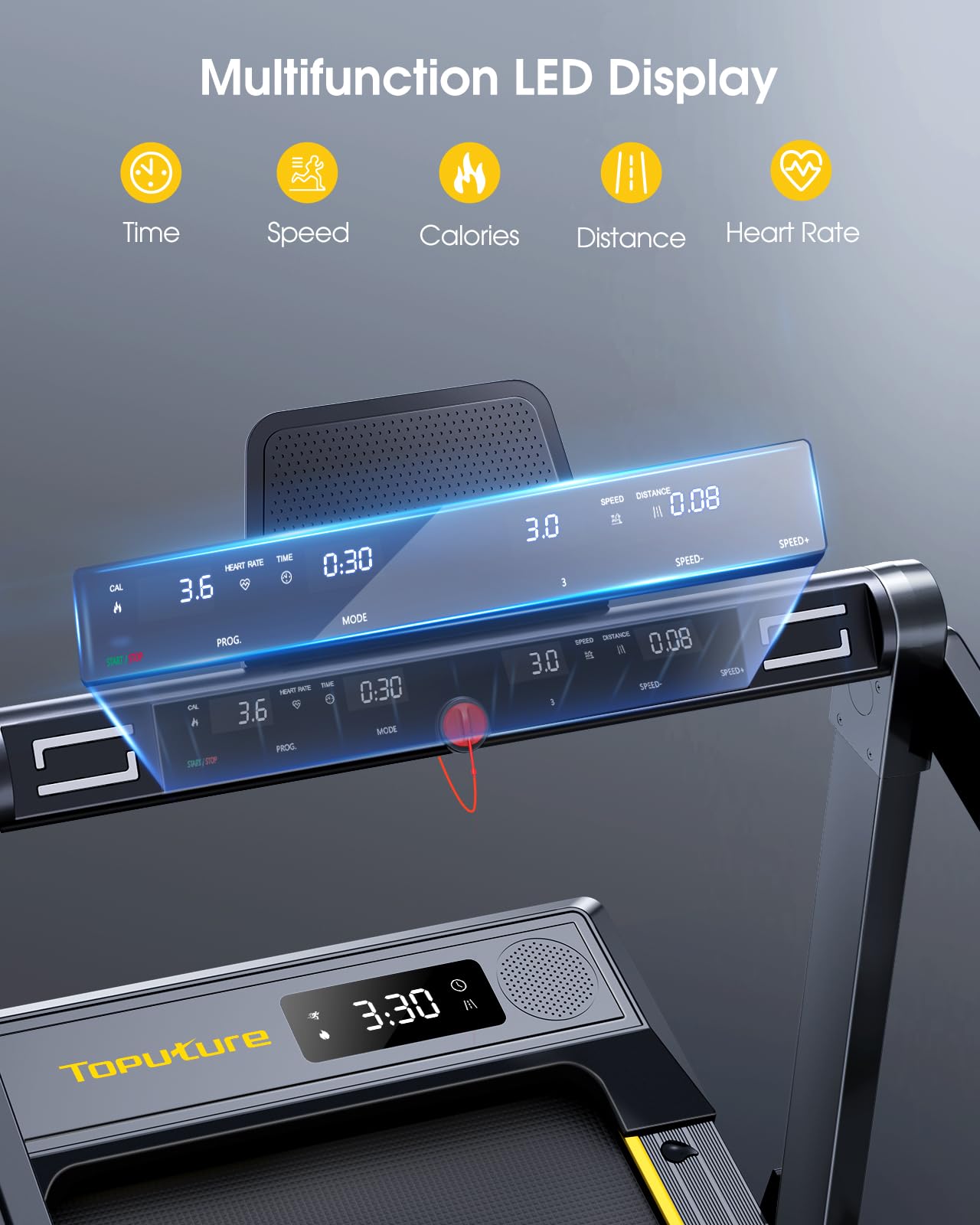 Tapis Roulant Elettrico Pieghevole, 16 km/h Tapis Roulant Sotto Scrivania, 2 in 1 Home Treadmill, Doppio Display LED, 12 Programmi, Cardiofrequenzimetro, APP e Telecomando, Garanzia e Assistenza