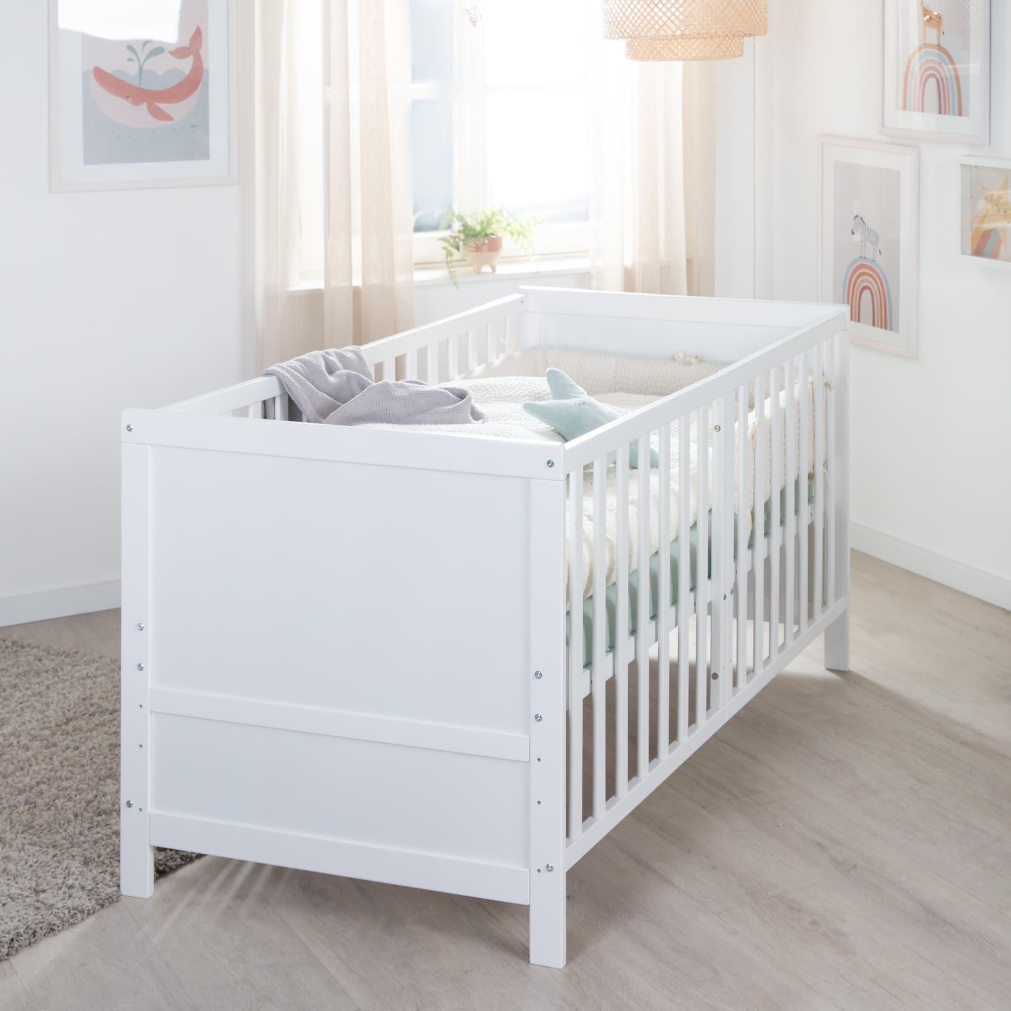 roba Lit Évolutif 70 x 140 cm Easy Sleep - Convertible en Canapé ou Lit Enfant - Jusqu'à 7 Ans - Hauteur Réglable - Coins de Conversion Inclus - 3 Barreaux Amovibles - Blanc