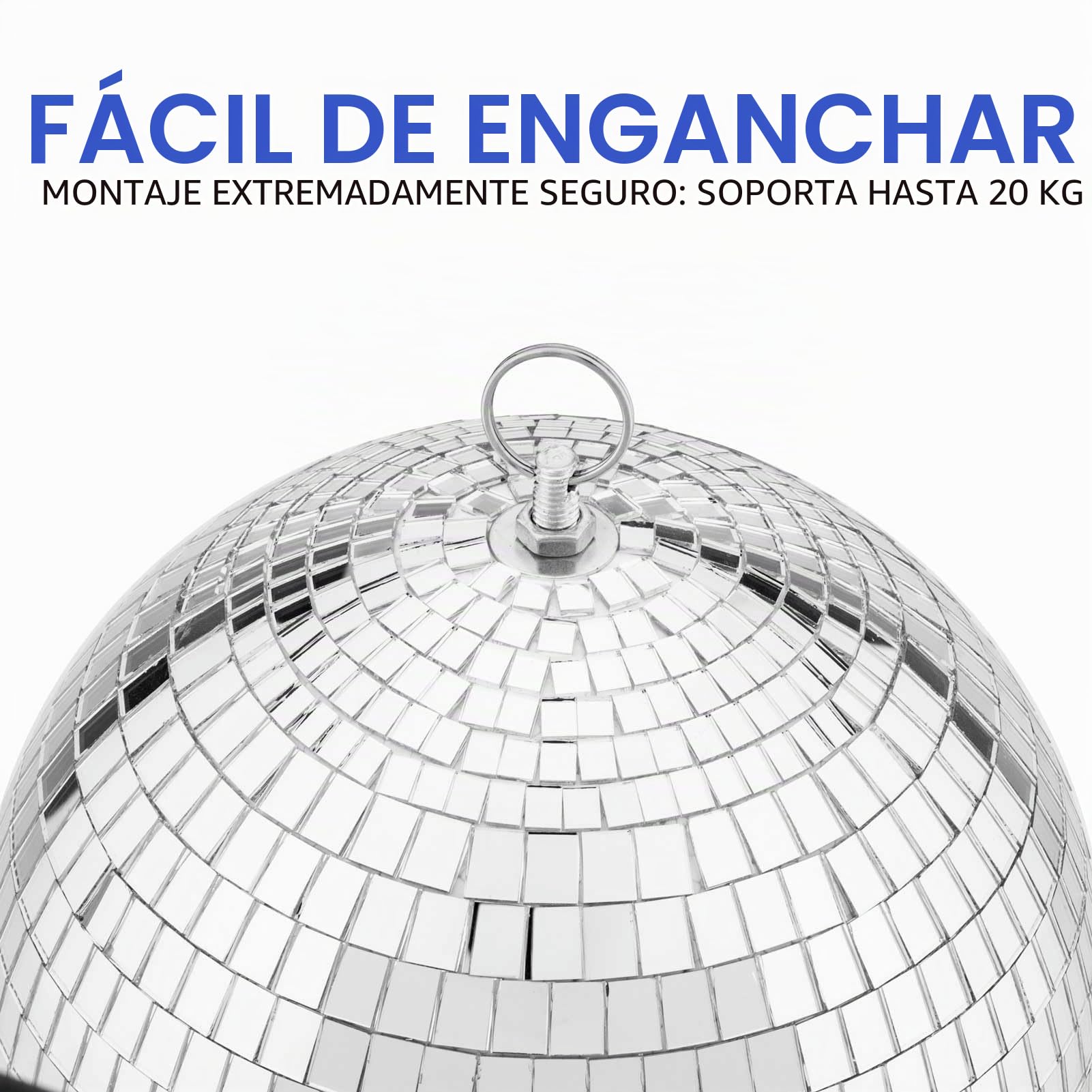 Bola de discoteca con espejo de 200 mm con anillo para colgar, bola plateada con purpurina, ideal para fiestas o DJ, efecto de luz, accesorios de fotos de Navidad