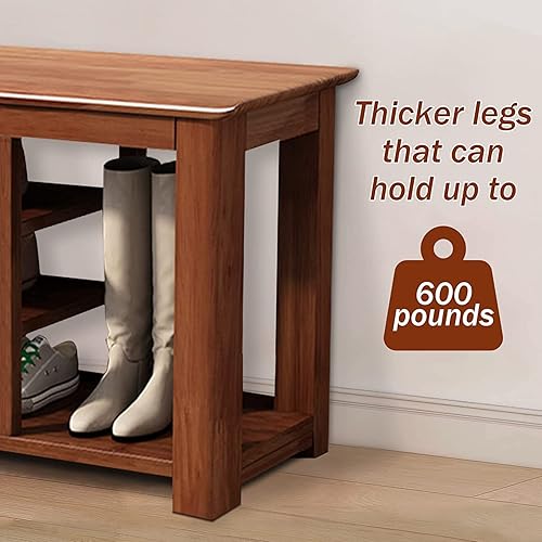 Miniatura 6 de OAKHAM Banco de almacenamiento de zapatos de 47 pulgadas, altura ajustable de 3 capas de banco de entrada, 12 pares de organizadores de zapatos de