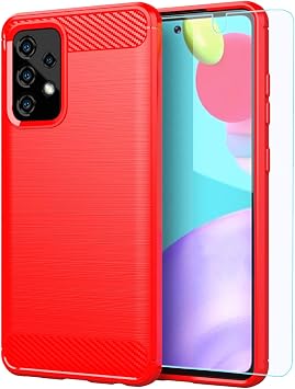 Samsung A52 5G Case, Galaxy A52 5G Case with HD Screen Protector, M MAIKEZI Soft TPU Slim Fashion Non-slip Protective Phone Case Cover for Samsung Galaxy A52 5G Red Brushed TPU
