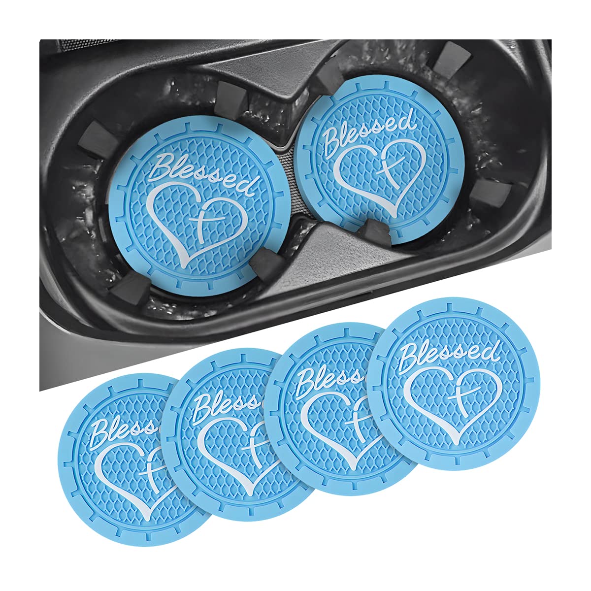 Sottobicchieri Auto Universali In Silicone – Impermeabili, Antiscivolo – Confezione Da 4, Blu Scuro – Per Portabicchieri Da 7 Cm - 3