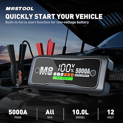 Miniatura 2 de Arrancador de salto M8, batería de coche de pico de 5000 A, capacidad de 24000 mAh con pantalla LCD, paquete de caja de salto de 12 V portátil para