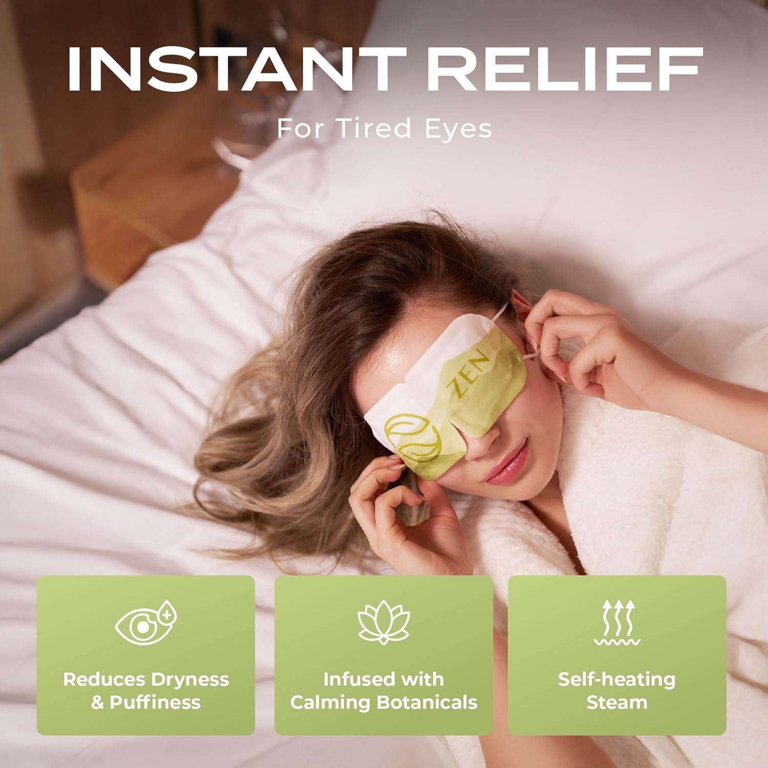 Body Restore Heated Eye Mask 5 Pack – Easter Basket Stuffers, Easter Birthday Gifts for Women & Men, Steam Warm Compress for Dry Eyes, Stye Eye Treatment – Green Tea