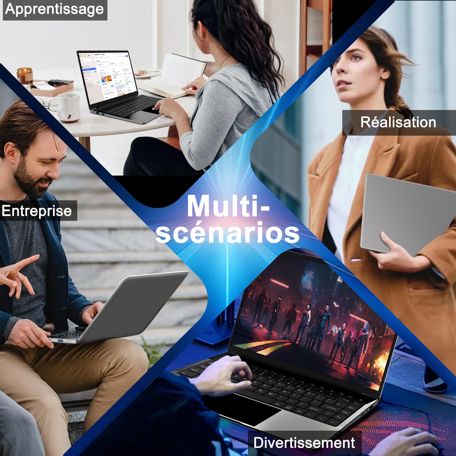 bvate Ordinateur PC Portable 14 Pouces 8+256Go Win11 Celeron N4020 Support 1 to SSD Expansion 2.4G+5G WiFi Bluetooth 4.2 USB HDMI 1920 x 1080 FHD Membrane de Clavier AZERTY - Argent-005