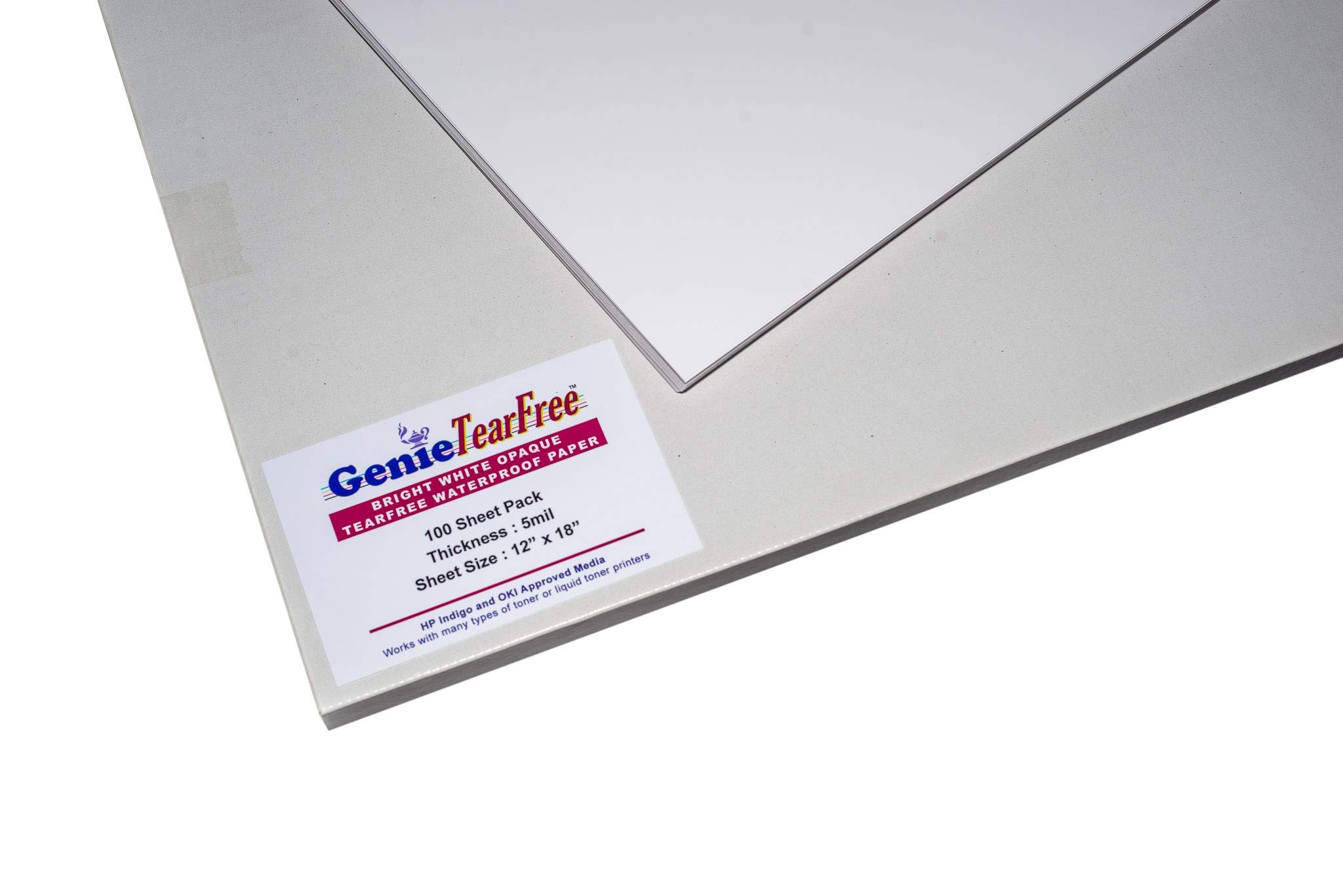 GENIE TEARFREE WATERPROOF LASER PRINTER PAPER, 12 X 18, 5 MIL, 100 SHEETS