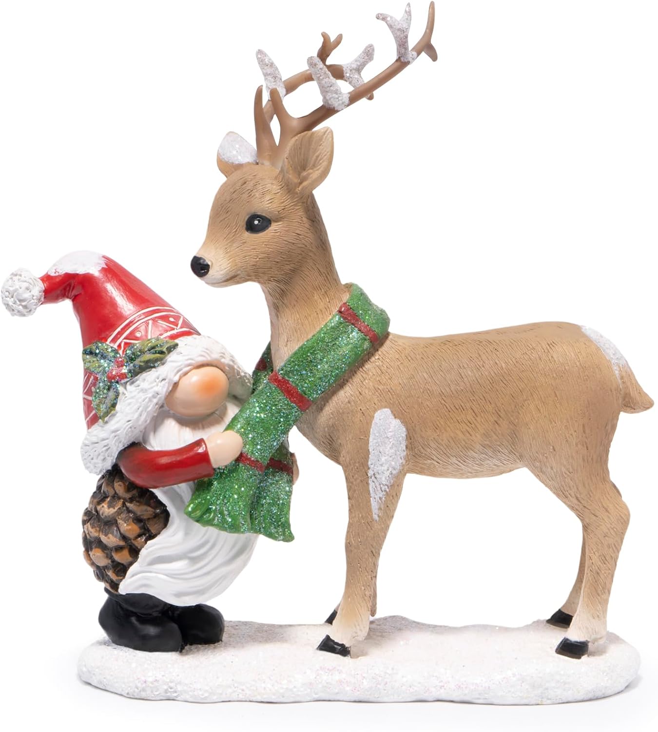 Hodao Christmas Gnome and Reindeer Figurine – Resin Holiday Decorations for Home, Indoor Table Decor, Cute Scandinavian Elf with Deer Ornament Gift for Family & Friends