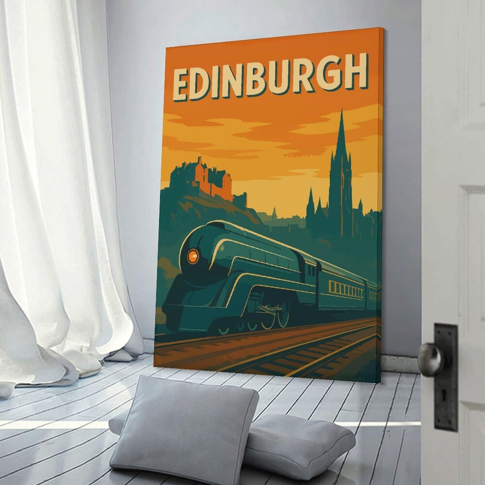 Junmoney Edinburgh Vintage Travel Canvas Wall Art 24x36inch(60x90cm), for Home Lounge, Bedroom Or Reading Nook, Eye Catching Artwork for Blank Walls