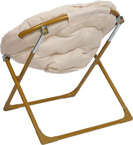 Miniatura 8 de Flash Furniture Gwen - Silla plegable para niños, acogedora silla de luna de piel sintética marfil, marco de metal dorado suave, silla plegable
