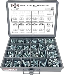 575-Piece Metric Class 10.9 Hex Cap Screws, Bolts, Nuts & Washers Assortment Kit - Zinc Plated, Organized Tray