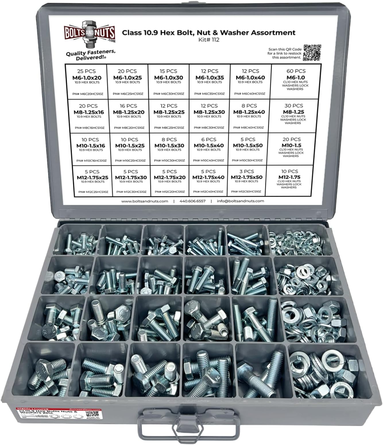 Metric Class 10.9 Hex Cap Screws Bolts, Nuts, & Washers Assortment Kit - 575 Pieces!