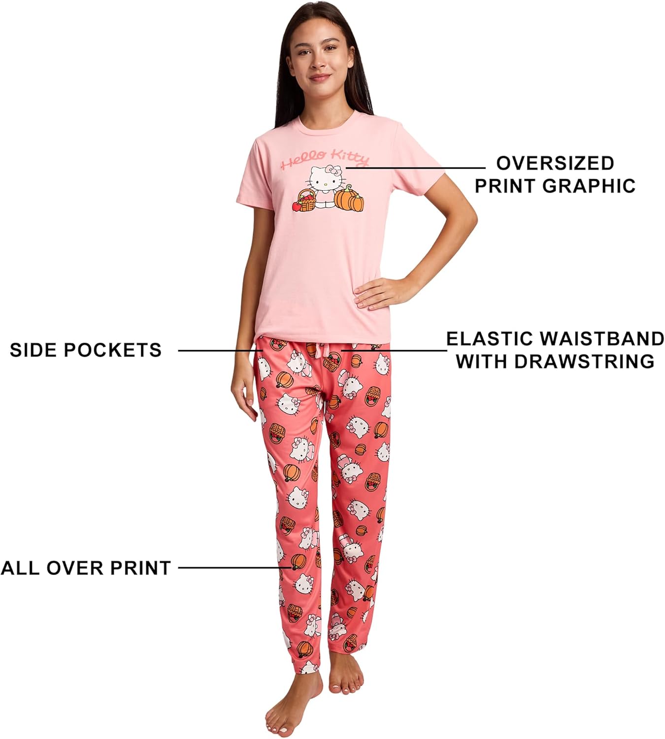 Bioworld Hello Kitty Apples & Pumpkins Women's Pajama Set - Image 2