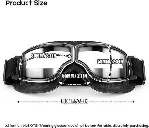 Miniatura 5 de BELINOUS Gafas de motocicleta para scooter, ATV todoterreno, gafas de cuero vintage estilo piloto