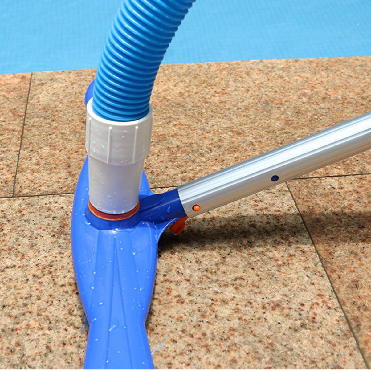 Brosse pour Piscine 20 Pouces en Plastique Aluminium Robuste | Brosse de Nettoyage, Bleu pour Sols et Parois, Ambiance Estivale, Raccord Stable