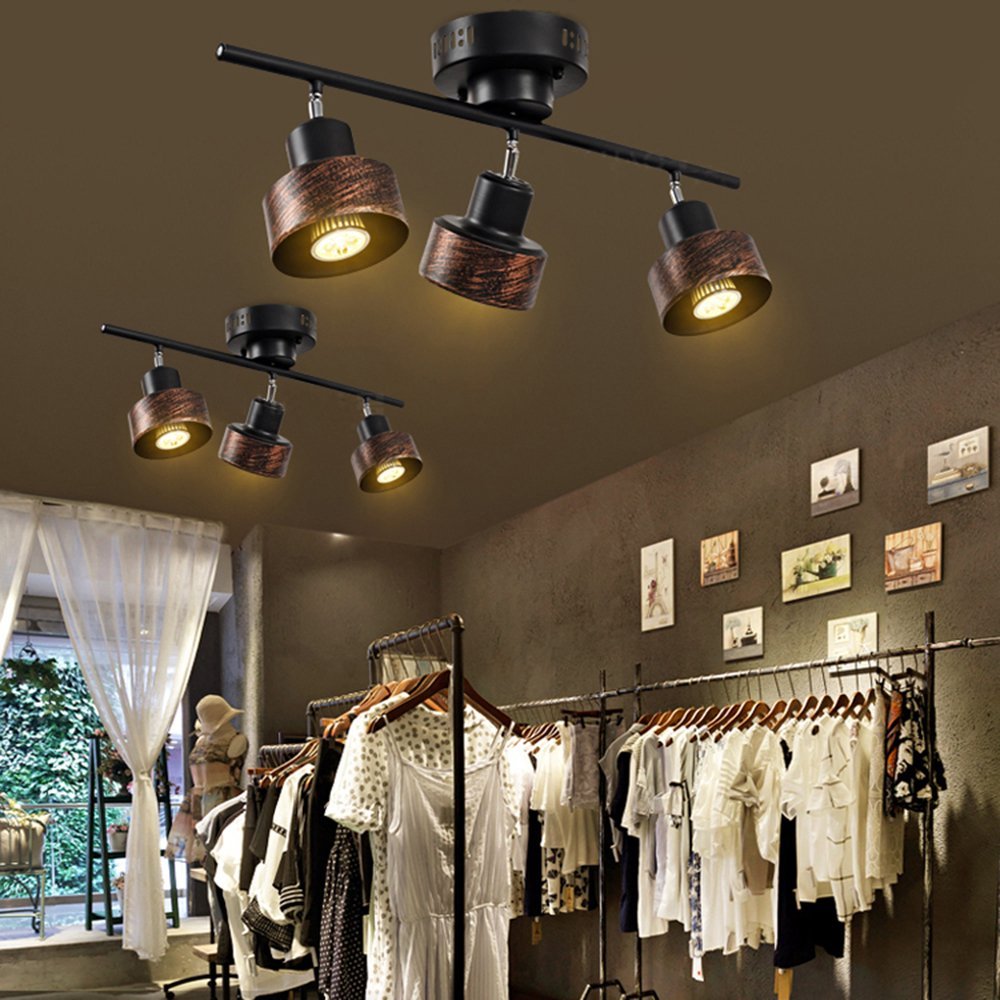 LED Retro Industrie Deckenstrahler Drehbar Schwarz-Rost 3-Flammig, Mit 3 Dreh-Und Schwenkbaren Spots,Decken-Lampe, Wand-Lampe, Decken-Leuchte, Cafe Shop Ziert Beleuchtung
