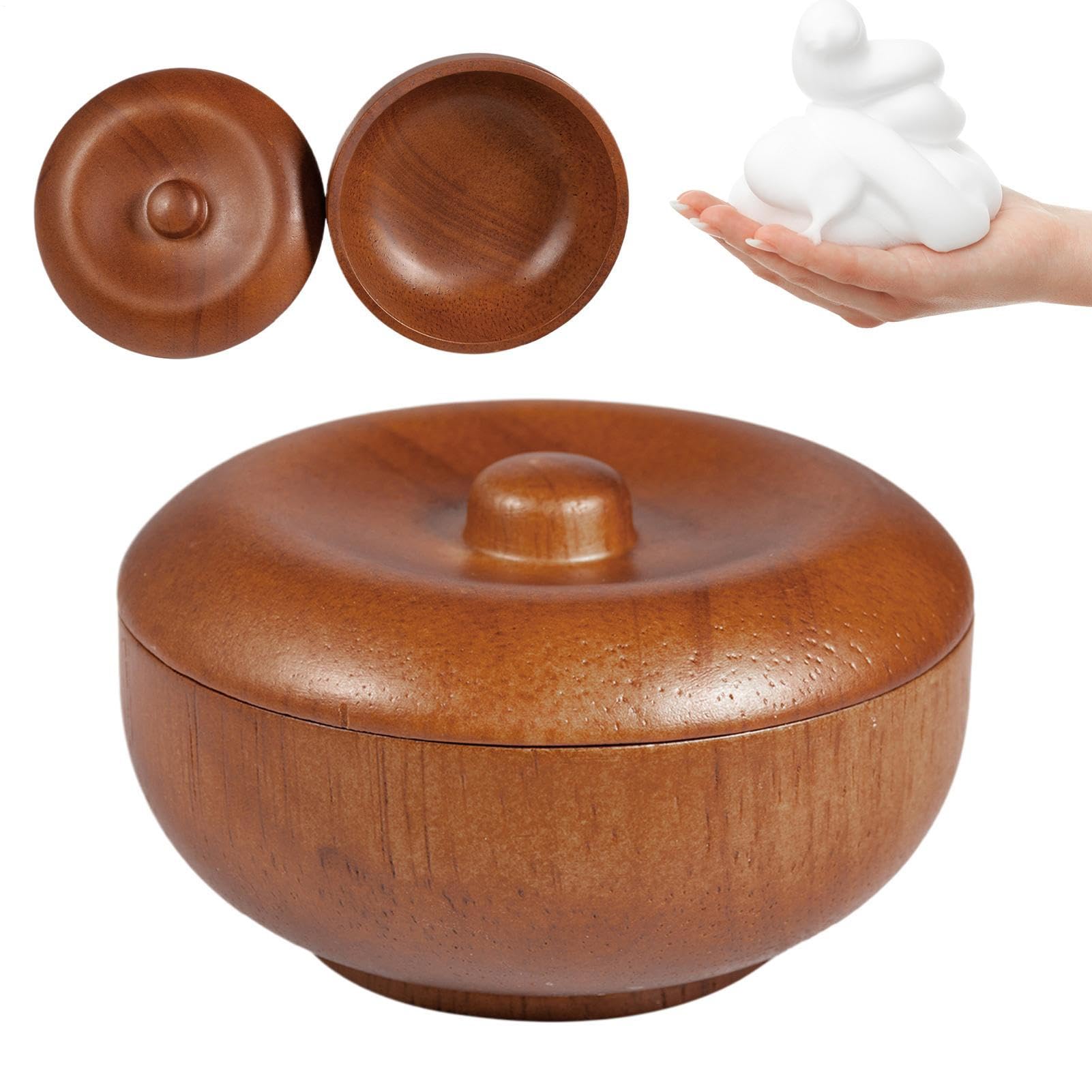 Cuenco de afeitar de madera para ducha y baño taza con tapa para espuma de afeitar barbería