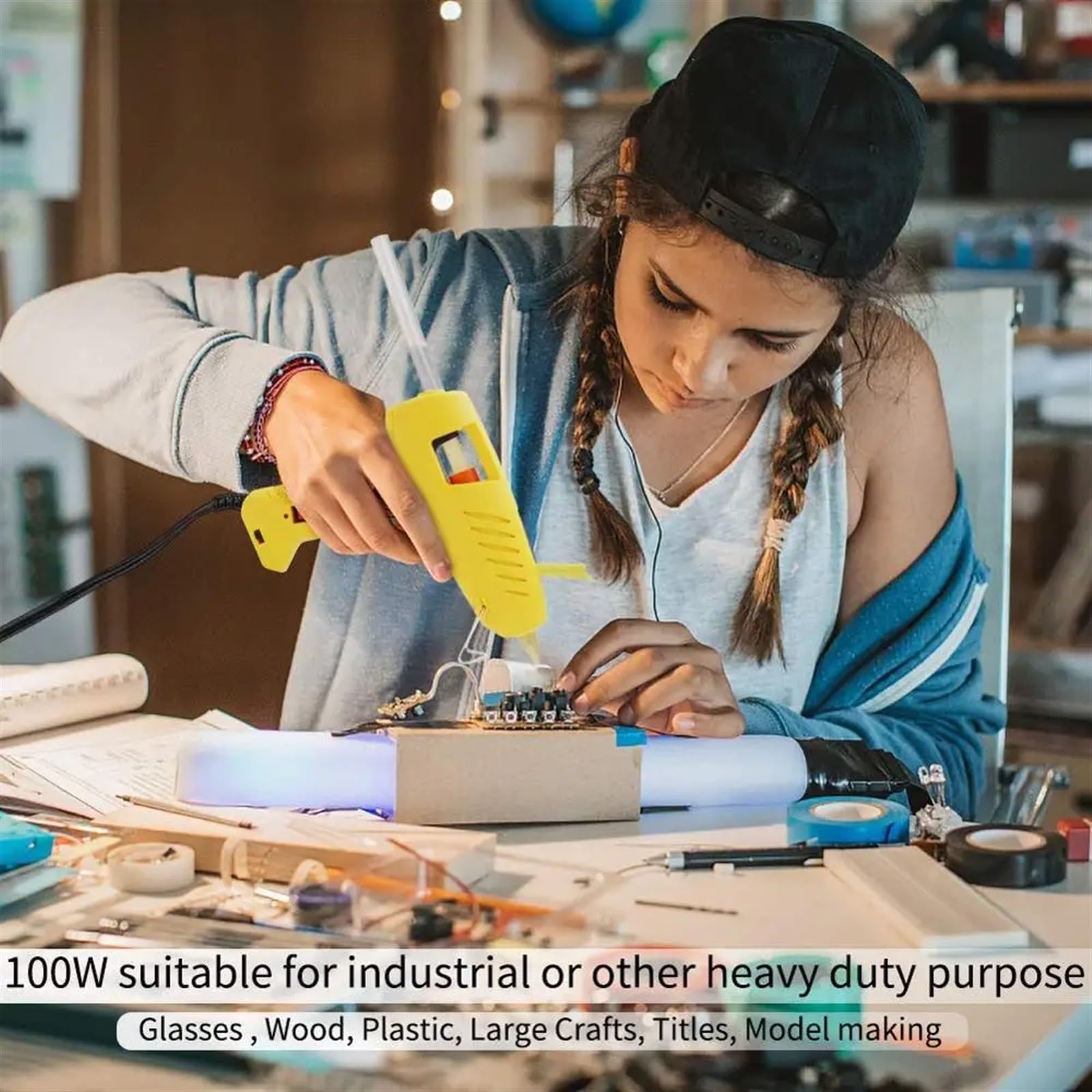 Pistola de pegamento para derretir, para manualidades, reparaciones rápidas en el hogar Pistola de Pegamento Caliente con luces LED, herramienta de bricolaje de doble potencia de tamaño completo de 60