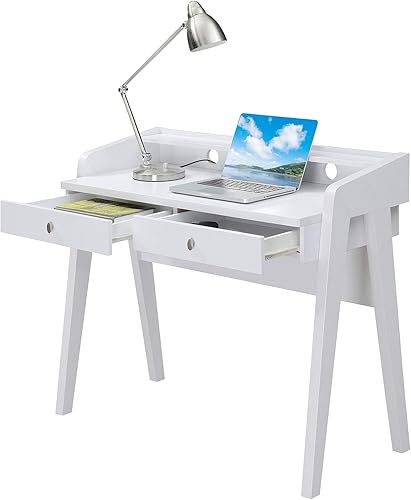 Miniatura 36 de Convenience Concepts Newport Deluxe - Escritorio de 2 cajones con estante, color marfil Marfil,Negro -,Espresso,Gris(Weathered