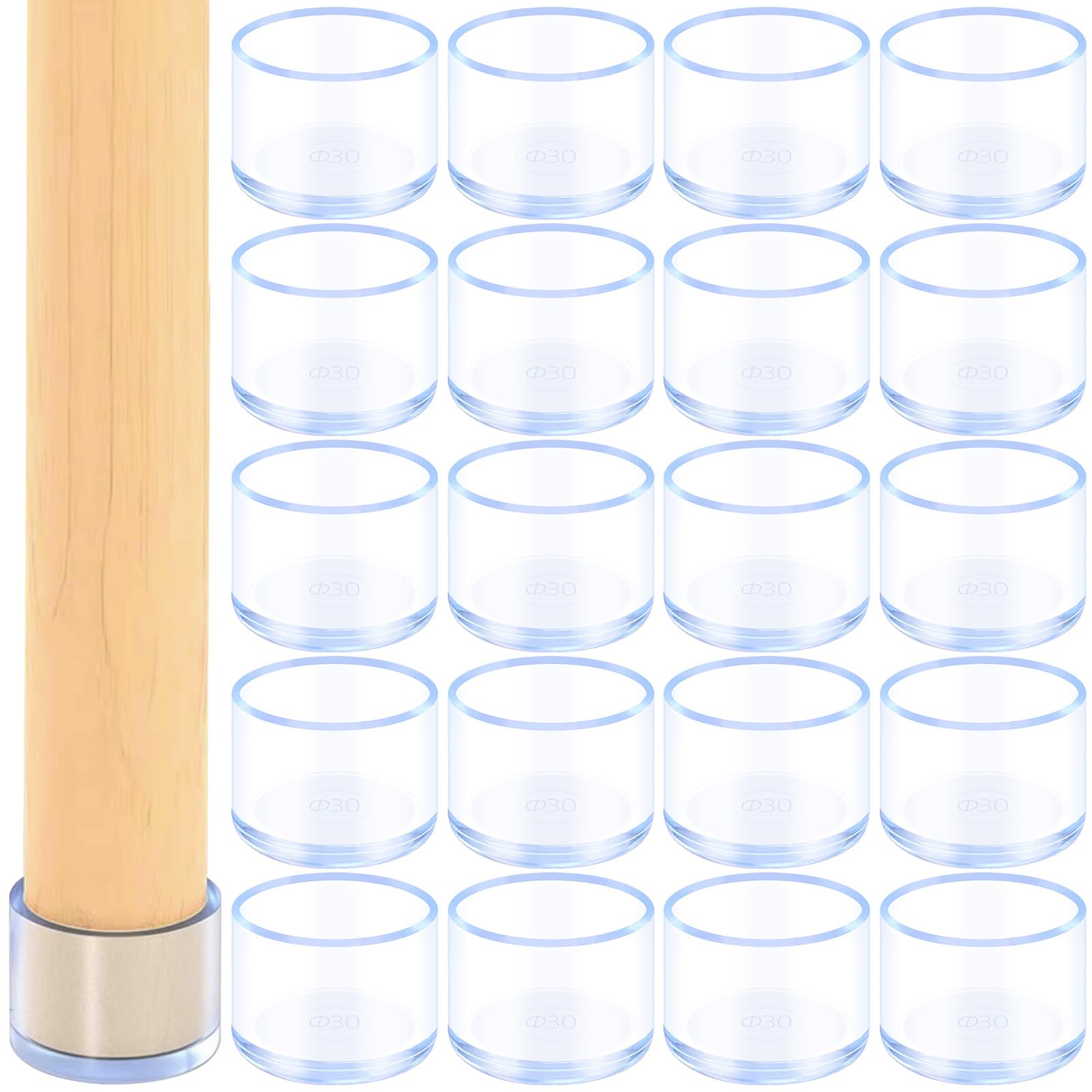 Mardatt 20Pcs 1-3/16"(30mm) Round Rubber Chair Leg Tips Caps, Furniture Leg Caps Chair Leg Floor Protectors Furniture Table Feet Cover Chair Leg Foot End Caps for Hardwood Floors, Clear