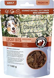Chewies Lucky Bits Hirsch & Huhn Adult Hundeleckerli - Hunde-Leckerlis getreidefrei & Soft mit viel Protein und Superfoods wie Bierhefe oder Ginkgo, ohne Zucker (100 g) product image