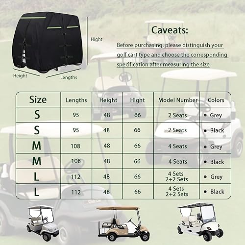 Miniatura 3 de Funda impermeable para carrito de golf 420D, tela Oxford resistente de grado marino, apta para 4 pasajeros, 2 pasajeros, club, coche, color negro