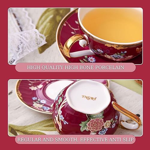 Miniatura 3 de ACMLIFE Juego de té de porcelana de hueso para un juego de tetera y taza, juego de té floral vintage para una tetera con taza de té y platillo, 12