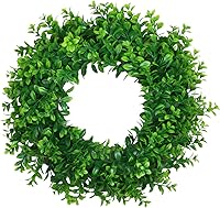 U'Artlines 17 Inch Artificial Boxwood Wreath - Durable Front Door Greenery Hanging Garland for Spring Summer Home Wedding Decor