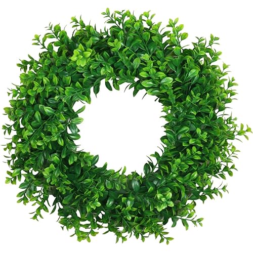 U'Artlines 17" Front Door Wreaths Artificial Spring Summer Greenery Hanging Garland for Home Wedding Wall Window Decoration (17'' Boxwood,1)