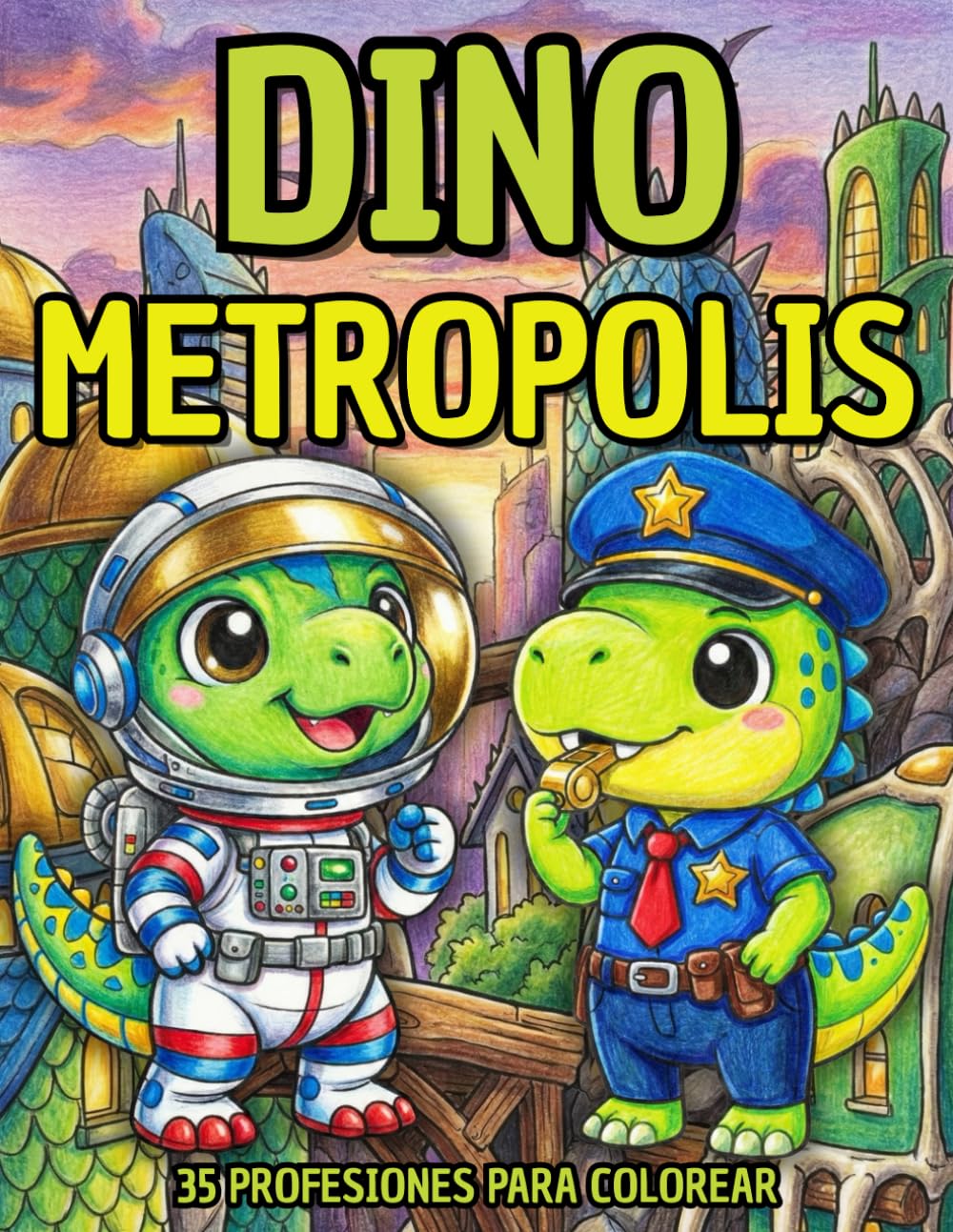 Dino Metrópolis: Libro de Colorear de Dinosaurios con Profesiones para Niños de 4 a 8 Años | Cuaderno Educativo para Desarrollar la Motricidad Fina, la Creatividad y la Diversión Sin Pantallas