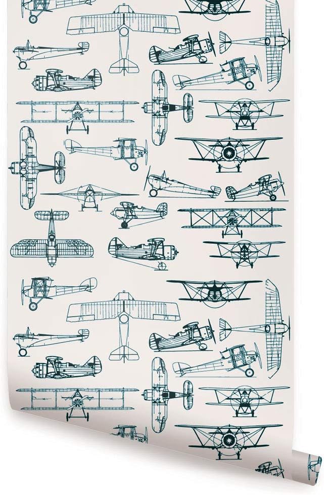 Airplanes Peel and Stick Wallpaper (Single Sheet 2x9 feet, Slate Teal)