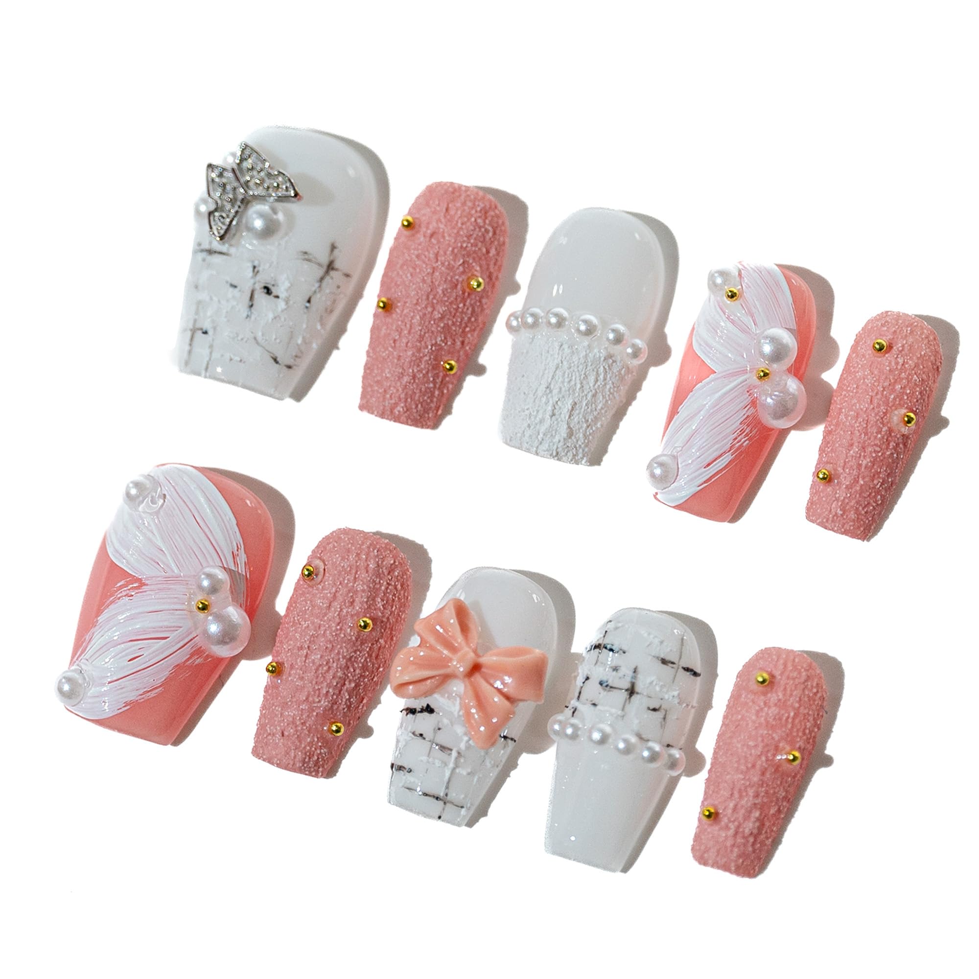 Sun&Beam Nails Handmade Press-on Long Coffin Ballerina Red White Black Silver Glam Halloween Ombre Design Fashion False Nail Tips 10 Pcs Set (#189 M) — view 116