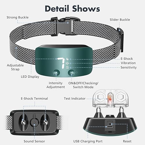 Miniatura 3 de NBJU Bark Collar for DogsRechargeable Anti Barking Training Collar with 7 Adjustable Sensitivity and Intensity Beep Vibration for Small Medium Large